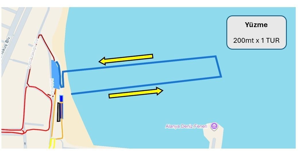 Alanya Halk Triatlonu yüzme parkuru haritası